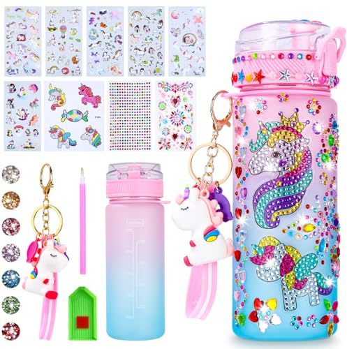 Licorne Gourde Isotherme Fille DIY, Kit de Bricolage Créatif avec Diamond Painting à Personnaliser, Cadeau Jeux Éducatifs pour Enfants Fille Garçon 3 4 5 6 7 8 9 10 Ans, Idée Cadeau Anniversaire Noël