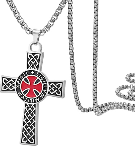 Dreamtimes Caballeros Templarios Cruz Collar para Mujeres Hombres Acero Inoxidable Vintage Cruzado Caballero Santo Collar Dainty Joyería Religiosa, M, Acero inoxidable, No es una piedra preciosa