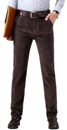 Oanviso Pantaloni in Velluto a Coste da Uomo Chino Pantalonis da Lavoro Eleganti Completi Elasticizzati in Vita Dritti Pants A caffè L