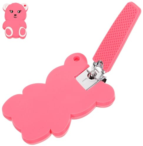 WRITWAA Cortauñas para Bebés Diseño de Oso Rosa Mango de Silicona Antideslizante Acero al Carbono Seguro y Compacto Adecuado para Recién Nacidos y Cuidado Delicado de Uñas
