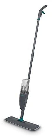 Tower Trapeador en Aerosol con 4 Almohadillas de Microfibra Lavables y Botella Recargable de 500 ml, Ligera, ergonómica, Limpieza multisuperficie, Antracita y Verde Azulado, T769012TL