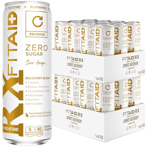 FITAID RX Zero, Creatine Monohydrate, 5 Calories, Keto-Friendly Post-Workout Recovery Drink, BCAAs, L-Glutamine, Turmeric, Electrolytes, B-Complex, 12 Fl Oz (Pack of 24)