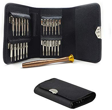 25-i-1 bärbar mini-skruvmejsel, reparationsverktygssats med läderväska, Pentalobe 0,8 1,2 P5 Torx T5 skruvmejslar för MacBook Pro, datorer, surfplattor, PC, bärbara datorer, mobiltelefoner, glasögon