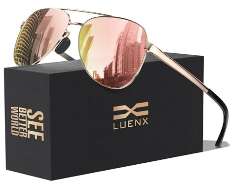 LUENX Aviator Sunglasses for Men Women Polarized - UV400 Protection, Stylish Shades, Driving, Outdoor Activities 59MM(Cherry Pink)