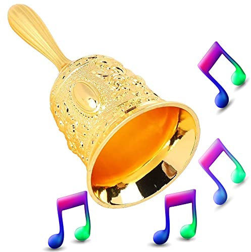 Campana Mano, Campana Mano Bronce, Campana Mano Metal, Campana Mano Escuela, Campana Llamada Servicio, para Servicio Hotel, Oración Meditación, Alimentación de Mascotas (Oro)