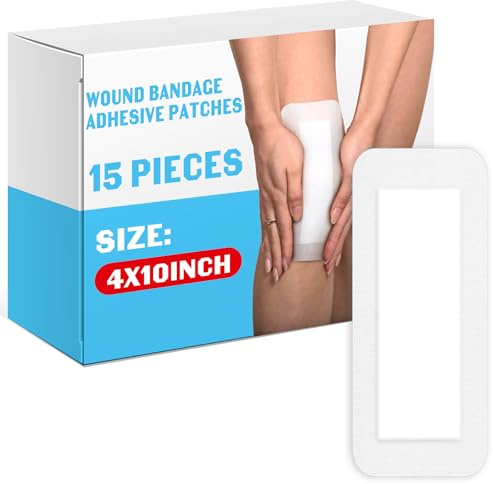 15 Pieces Bordered Gauze-Island Dressing 4 x 10 Inch Wound Bandage Adhesive Patches Post Shower Breathable Borders Individually Packed Pouches