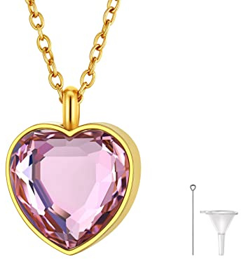 FindChic Colgante Porta Cenizas Personas Perro Forma Corazon, Collar Llevar Cenizas Cremacion con Piedra Natal Octubre (Dorado)
