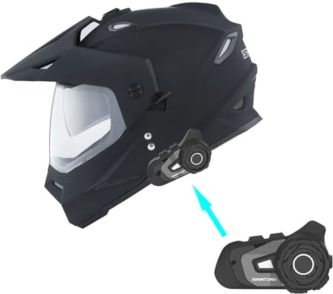 1Storm Dual Sport Motorcycle Motocross Off Road Full Face Helmet Dual Visor Matt Black + Motorcycle Bluetooth Headset