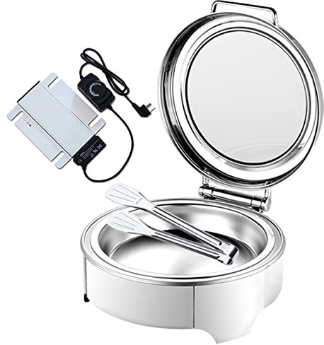 Chafing Dish Buffet, 6l, Calentador De Alimentos Redondo Chafing Dish, Calentador De Comida Electrico Para Catering Buffet, Tamaño Completo Recipiente De Acero Inoxidable, 1 Clip De Comida