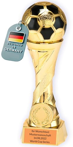 Larius Pokal hederspris fotboll i guld och silver med önskad gravyr (med önskad text, guld, M)