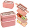 Echehi Porta Pranzo a 2 Strati con Scomparti, Contenitore per il Contenitori Porta Pranzo Impilabile di Grande Capacità da 950 + 550 ml, Bento Box con Forchetta e Cucchiaio e Manico Nascosto. Rosa