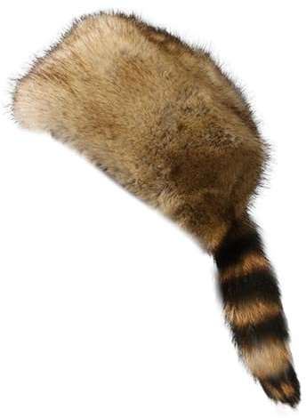 Altsuceser Cappello in finta pelliccia stile cosacco con coda di procione, cappello rotondo piatto Boone cappello a coda di procione per l'inverno, Marrone chiaro, Taglia unica