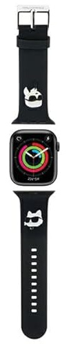 KARL LAGERFELD KLAWLSLKCNK Uhrenarmband für Apple Watch 42/44/45mm Schwarz 3D Rubber Armband Karl&Choupette Heads, Silikon