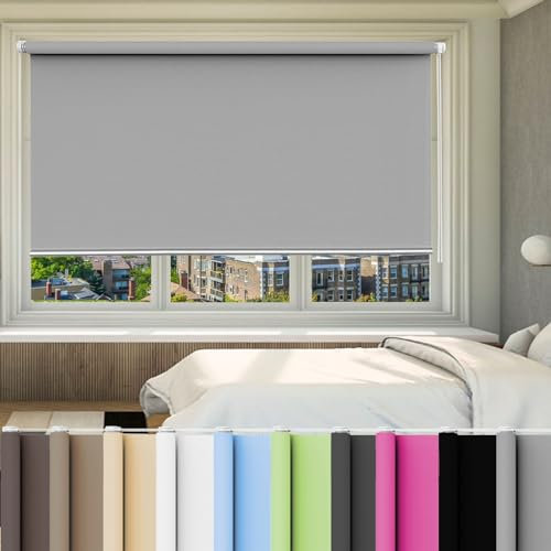 Verdunkelungsrollo Klemmfix 45 x 80 cm Sichtschutz Hitzeschutz Seitenzugrollo für Schlafzimmer, Badezimmer, Wohnzimmer Fenster und Tür, Grau