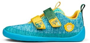 Affenzahn Barfußschuh Knit Happy mit Klettverschluss, Vegan, rutschfest, Flexibel, Reflektierend, besonders leicht in Größe 21-32 Kreativ Bär - Türkis