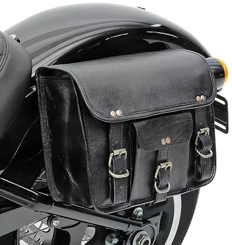 Borsa per attrezzi da moto in vera pelle Manubrio marrone Sissy Bar Borsa da viaggio Borsa da sella per bicicletta Borsa laterale Sella stile rotolamento Colore nero
