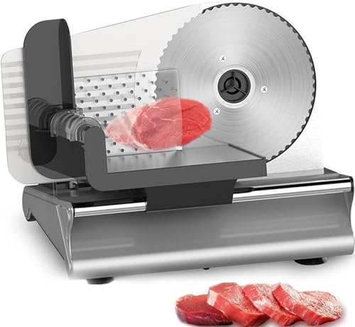 ylpddmm Trancheuse Électrique Commerciale 200W Trancheuse à Jambon Lame 190mm Trancheuse Charcuterie en Acier Inoxydable et Alu pour Couper en Tranches Viande Fromage Légumes,220V