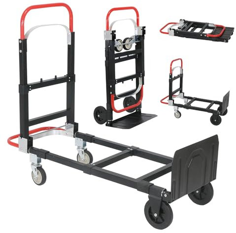 Carretilla de mano convertible 2 en 1 mejorada con capacidad de 600 libras, carretilla de mano plegable de aluminio con ruedas de goma para transporte y mudanza en casa, almacén, supermercado, oficina