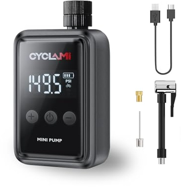 Mini Bomba de Bicicleta，CYCLAMI Bomba de Bicicleta eléctrica con manómetro Digital,150PSI Bomba de Aire para Bicicleta con válvula Presta y Schrader para Bicicletas de Carretera y de montaña