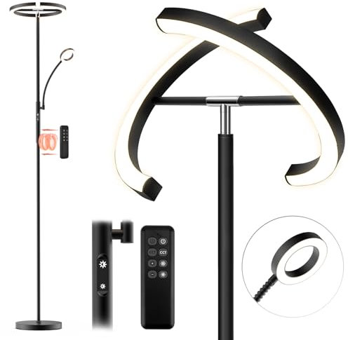 FIMEI Uplighter Floor Lamp, 22W Floor Lamp & 7W Reading Lamp, Stepless Dimming & 3000K-6000K Color Temperature, Remote & Touch Control, Modern Standing Light for Living Room, Bedroom, Office