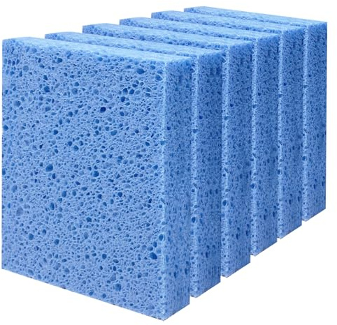 Cellulose Sponges, Large Size 4 x 6 x 1 - Heavy Duty Scrub Kitchen Sponge, Clean Tough Messes Without Scratching Kitchen Cleaning Pads, Pop Up Eco DIY (6 Pack), Blue