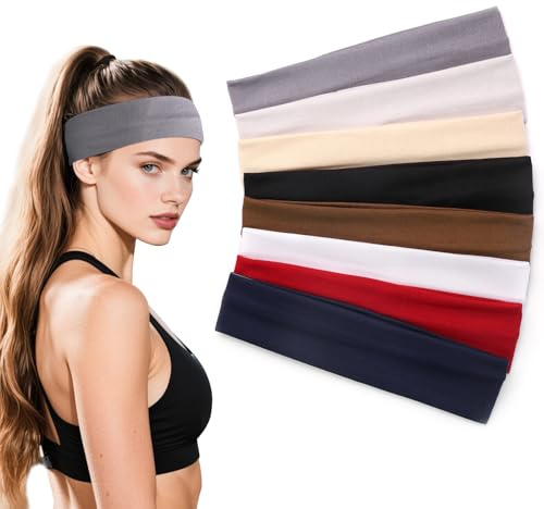 8 Stück Haarband Damen, Stirnband Sport, Schweißband Stirn, Elastische Haarbänder, Breites Haarband, Unisex Anti-Rutsch Stirnband für Laufen, Radfahren, Yoga und Fitness