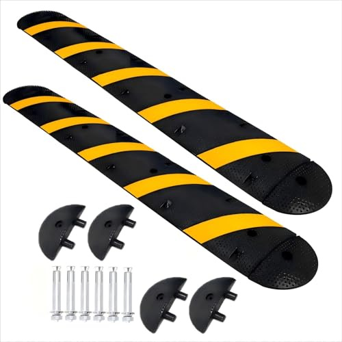 Lot de 2 tapis de protection de câbles de 183 cm avec boulons et 4 extrémités, protection contre les débordements en caoutchouc, pour parkings, entrepôts, chantiers, extérieur
