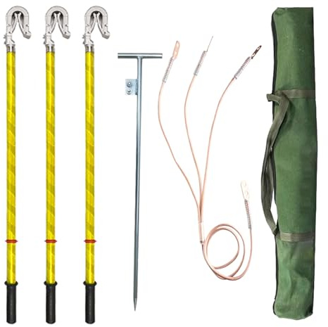 varilla de puesta a tierra de alto voltaje Varilla de Puesta A Tierra con Abrazadera de Doble Lengüeta para Liberación de Corriente de Falla, Kit de Puesta A Tierra(Pole 0.5m/1.6ft,Wire 12m/39.4ft)
