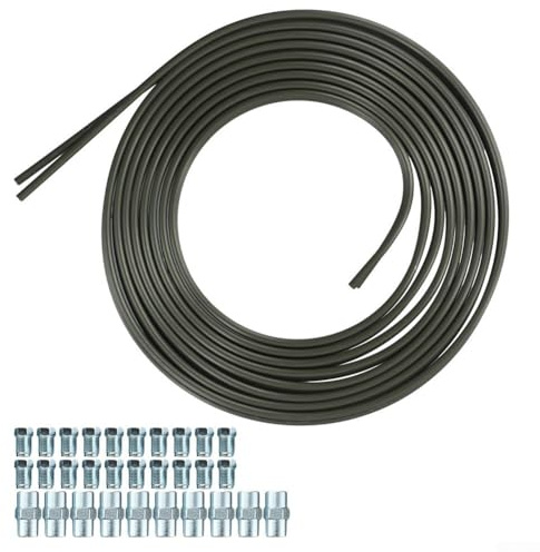 Kit de tuyau de frein de réfrigération – 10 m (2 x 5 m) 3/16 (4,75 mm) Tuyau en acier revêtu de PVF avec 20 écrous et 10 connecteurs pour conduite automobile, carburant et chauffage