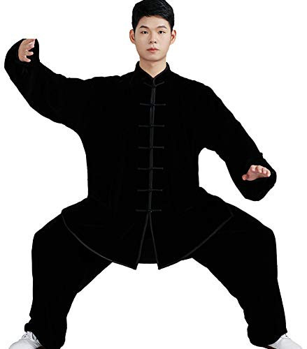 Daoba Unisex Ropa De Tai Chi Tang Traje de Artes Marciales Kung Fu Uniformes Disfraces Manga Larga Tops y Pantalones Adecuado para Primavera Otoño e Invierno (Negro, S)