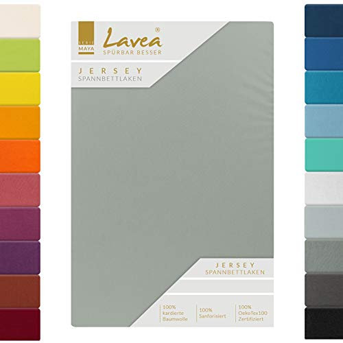 Lavea Topper Spannbettlaken, Topper Spannbetttuch, Jersey Topper Serie Maya, 200x220cm für Boxspring- und Wasserbetten, Mittelgrau, 100% Baumwolle, hochwertige Verarbeitung, mit Gummizug