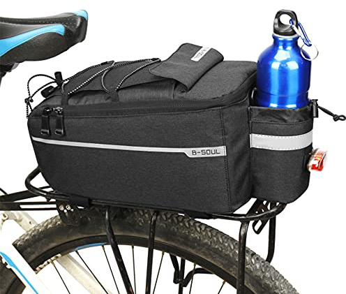 ZTZ Bike Rack Bag, Bicycle Rear Rack Storage Luggage, 8L Insulated Trunk Bag, Waterproof with Reflective Stripes (Black)