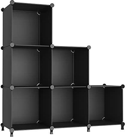 AWTATOS Cube Storage Organizer Closet Shelf Storage Organization Modular 6 Cube DIY Kunststoff quadratisches Bücherregal Bücherregal Kleiderregal Rack für Zuhause, Schlafzimmer, Büro, schwarz