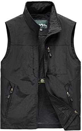 Herren Westen Herren Jacke ärmellose Weste Frühling Sommer Herbst Freizeit Reisen Wandern Arbeitsweste Multi-Taschen Weste Weste Schwarz 5XL