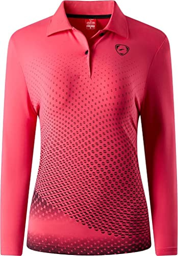 jeansian Damen Sport Breathable Long Sleeve Polo T-Shirts Tee SWT338 Rosered L