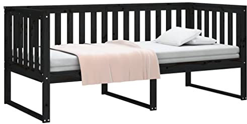 vidaXL Tagesbett Sofabett Gästebett Sofa Einzelbett Bettsofa Bett Bettgestell Schlafsofa Holzbett Bettrahmen Schwarz 100x200cm Massivholz Kiefer