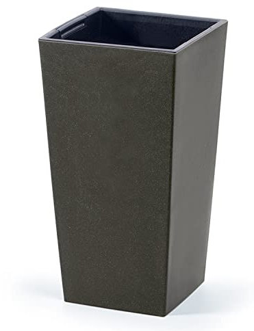 Vaso per Fiori piante Quadrato Urbi Square ECO WOOD Decorativo in Plastica e 33% Legno da Interno Esterno 24x24x45 cm Caffè Design Moderno 19 Litri