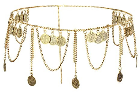 Meliyya Damen Retro Kettengürtel Bauchtanz Gürtel Metall Taillengürtel Hüftgurt - Ideal für Kleid Hochzeit Party Brautjungfernkleider