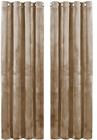 Hafaa Beige Blackout Curtains for Bedroom – 66” wide x 90” drop Thermal Insulated Crushed Velvet Curtains for Living Room – Eyelet Room Darkening Curtains with 2 Tie Backs (168cm x 228cm)