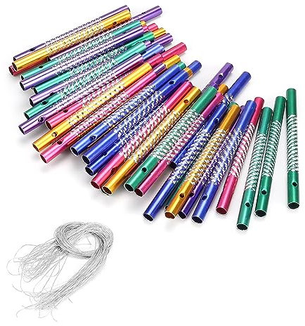 DIYCUT Carillon à Vent Exterieur - 50 Pièces Couleur avec 20 Fils d'argent - Carillon Éolien en Métal pour Décorations de Fêtes de Fin D'année