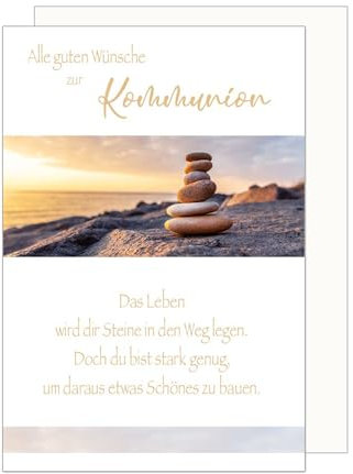 Edition Seidel Premium Glückwunschkarte zur Kommunion mit Umschlag. Kommunionskarte Karte mit Spruch Grusskarte Steine Meer Sand Junge Mädchen (KO290 SW024)