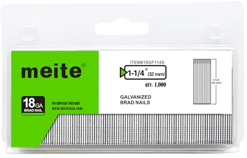 meite Chiodi Brad 18GA da 32 mm, Tipo 18G, Zincati, Chiodi di Finitura a Testa Piccola per Chiodatrice Pneumatica o Elettrica (1.000 Pezzi)