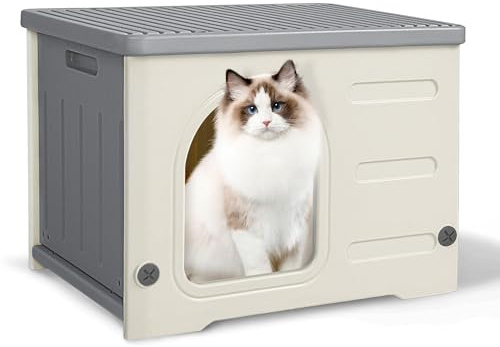 Casa para Gatos al Aire Libre, Resistente al Invierno, de plástico, para Exteriores, Resistente al Agua, para Mascotas pequeñas y Medianas, Color Gris