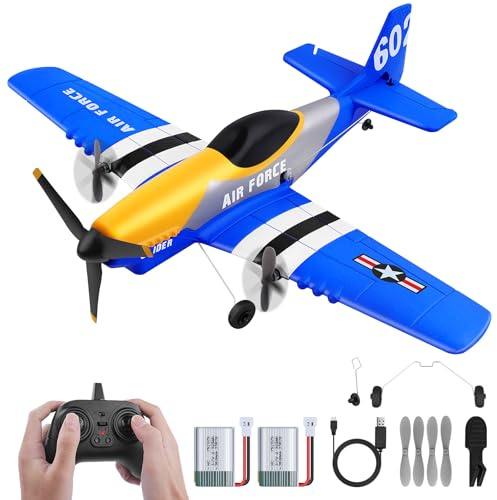 Henakmsl Aereo Telecomandato 3CH, P51D Mustang Fighter RC 2.4 Ghz Con 2 Batterie, Radiocomandato RTF per Bambini/Adulti/Principianti