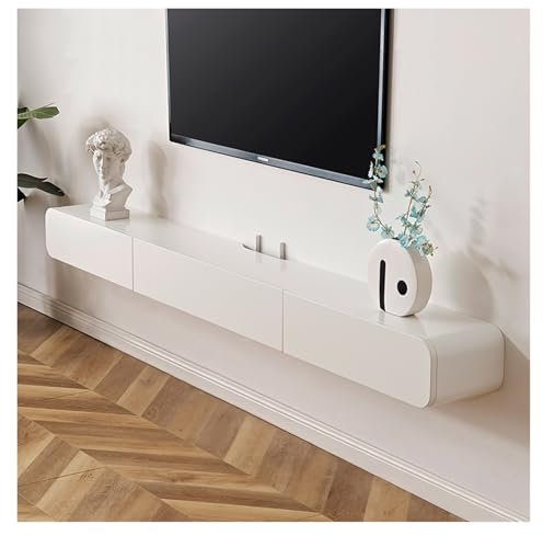 Conslika Schwebende TV-Regale Wandmontierter TV-Schrank Konsolen-Unterhaltungsregal Unter TV-Aufbewahrung Modernes hängendes Aufbewahrungsregal für Wohnzimmer(Weiß,120 * 24 * 18cm)