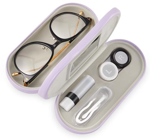 Muf 2 in 1 Contact Lens Case and Glasses Case Travel Kit with Mirror