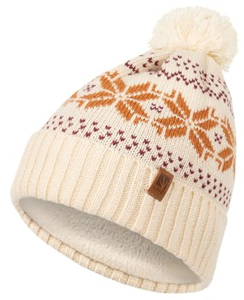 HEYO Bonnet norvégien unisexe avec doublure épaisse et chaude, beige/marron, 60