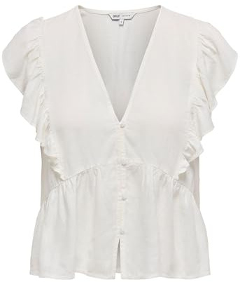 ONLY Onlrian Flonce S/S Top Wvn Elegante Top con Scollo a V e Maniche Corte e vestibilità Normale, Perfetto per la Primavera e L'Estate Donna (Pacco da 1)