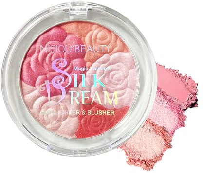 Highlighter Blush Powder, Shimmer Rouge Puder Highlighter Palette, Hochpigmentiert Rouge Makeup, Wasserfest & Schweißfest Highlighter Blush mit Ultra Schimmernden Finish, Weicher & Strahlender Effekt