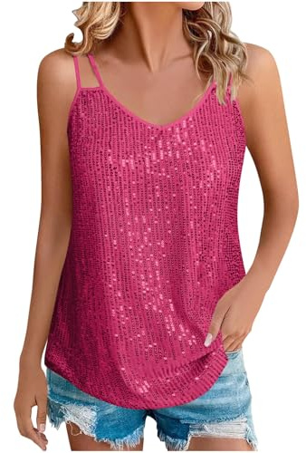 Gilets sans manches à paillettes scintillantes pour Femme Débardeur Sexy Brillant à col en V Sling Tank Top Paillettes sans Manche Slim Haut Sexy Tops Sequins Cou Tops Sexy Club Paillettes Gilet